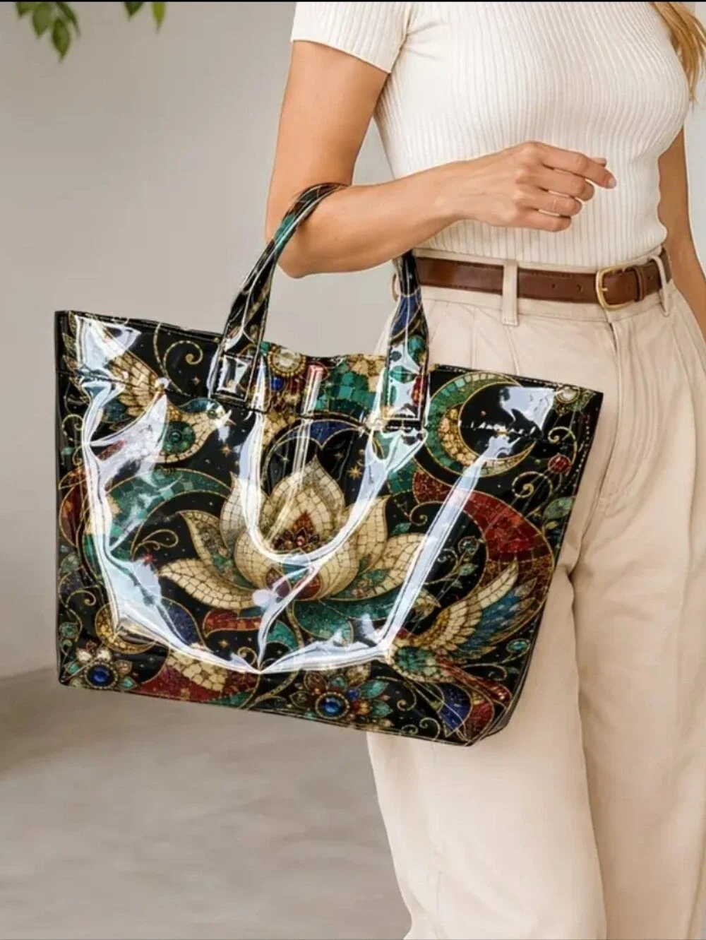 Beautiful Artsy Mosaic Lotus Flower Large Tote Daily Comnute Hand Bsg